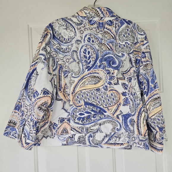 Chico's Button Front Jacket BLue Paisley Print Cotton XL/16 (Chico's Sz 3) - Picture 8 of 14